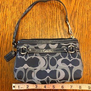 Coach Navy Blue and Silver Fabric and Leather Wristlet - Like New